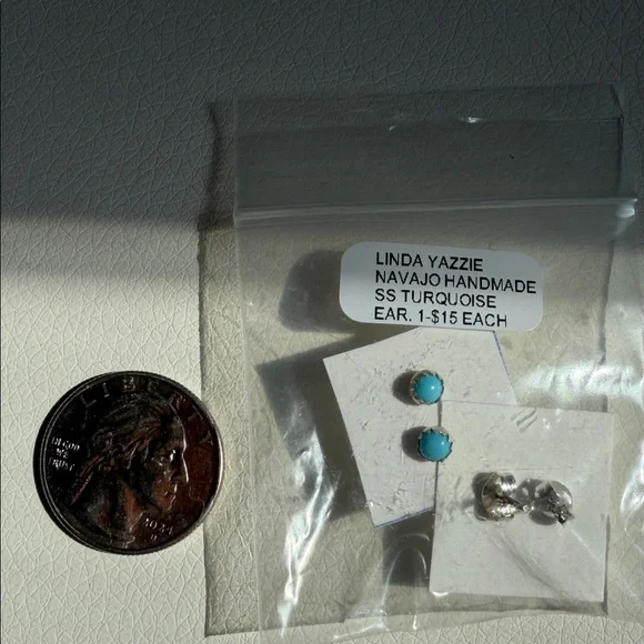 Turquoise Navajo Handmade Earrings - Picture 2 of 2